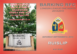 Barkingbarking Rfcrfc Gale Street London League One North Ddaaggeennhhaamm 2014-2015 Eesssseexx Rrmm99 44Ttxx Tteell::002200 88559955 77332244