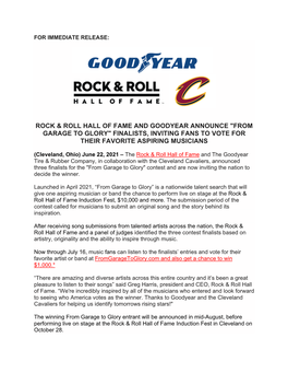 Rock & Roll Hall of Fame and Goodyear Announce 