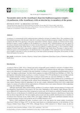 Taxonomic Notes on the Acanthopsis Disperma-Hoffmannseggiana Complex (Acanthaceae, Tribe Acantheae), with an Interim Key to Members of the Genus