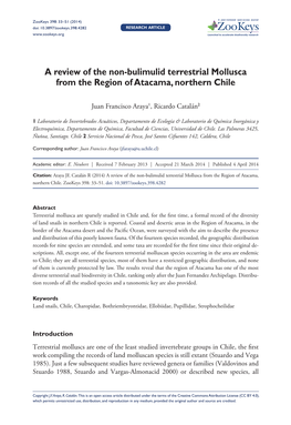 A Review of the Non-Bulimulid Terrestrial Mollusca from the Region of Atacama, Northern Chile