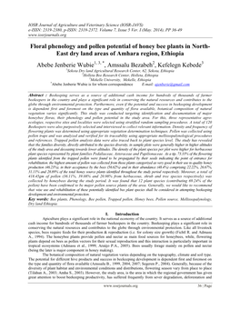 Floral Phenology and Pollen Potential of Honey Bee Plants in North- East Dry Land Areas of Amhara Region, Ethiopia