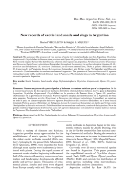 New Records of Exotic Land Snails and Slugs in Argentina