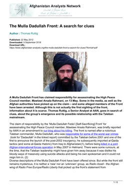 The Mulla Dadullah Front: a Search for Clues