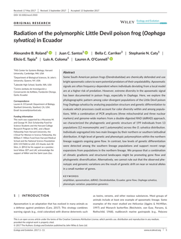 Radiation of the Polymorphic Little Devil Poison Frog (Oophaga Sylvatica) in Ecuador