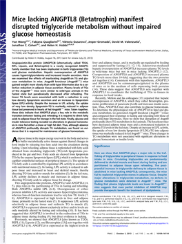 Manifest Disrupted Triglyceride Metabolism Without Impaired Glucose Homeostasis
