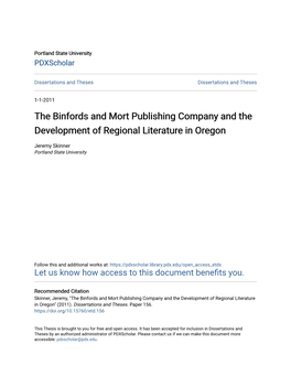 The Binfords and Mort Publishing Company and the Development of Regional Literature in Oregon