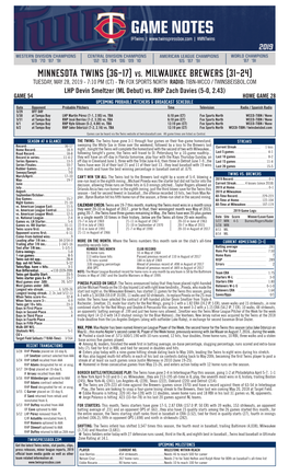 Twins Notes, 5-28-19 Vs