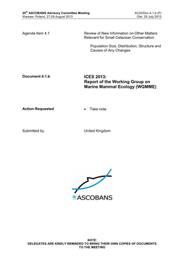 ICES 2013: Report of the Working Group on Marine Mammal Ecology (WGMME)