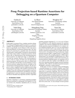 Projection-Based Runtime Assertions for Debugging on a Quantum Computer