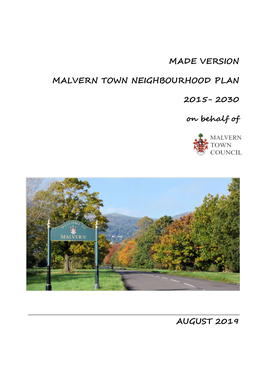 Malvern Town Neighbourhood Plan