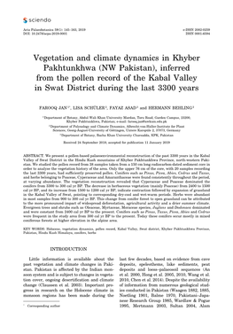 Vegetation and Climate Dynamics in Khyber Pakhtunkhwa (NW Pakistan), Inferred from the Pollen Record of the Kabal Valley in Swat District During the Last 3300 Years