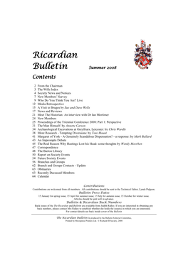 Ricardian Bulletin Is Produced by the Bulletin Editorial Committee, Printed by Micropress Printers Ltd