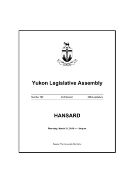 Yukon Legislative Assembly HANSARD