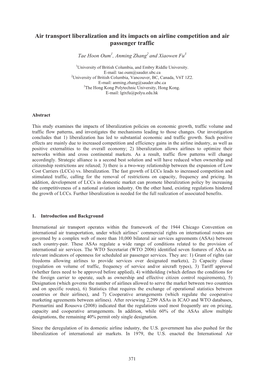 Air Transport Liberalization and Its Impacts on Airline Competition and Air Passenger Traffic