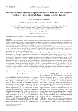 Public Knowledge, Attitude and Practices Towards Antibiotics and Antibiotic Resistance: a Cross-Sectional Study in Szeged District, Hungary