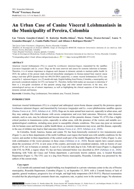 An Urban Case of Canine Visceral Leishmaniasis in the Municipality of Pereira, Colombia