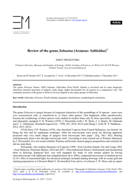 Review of the Genus Sobasina (Araneae: Salticidae)1