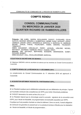 Compte Rendu Conseil Communaut Aire Du Mercredi 29 Janvier 2020