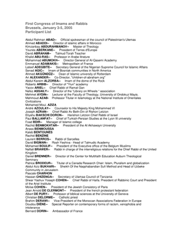 First Congress of Imams and Rabbis Brussels, January 3-5, 2005 Participant List