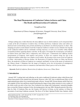 The Dual Phenomenon of Confucian Culture in Korea and China - the Death and Resurrection of Confucius