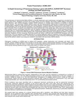 Screening of Polymerase Gamma 1 Gene with DHPLC, SURVEYOR Nuclease Strategy—ACMG 2007—Transgenomic