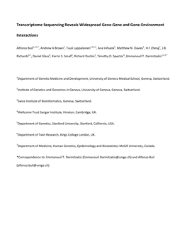 Transcriptome Sequencing Reveals Widespread Gene-Gene and Gene-Environment