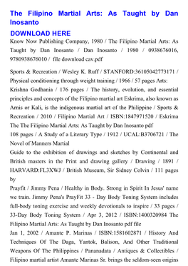 The Filipino Martial Arts: As Taught by Dan Inosanto