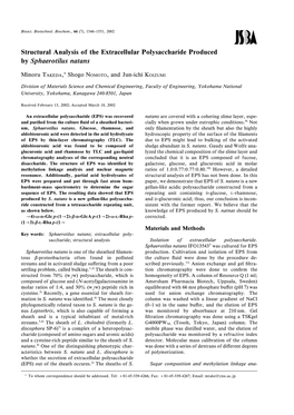 Structural Analysis of the Extracellular Polysaccharide Produced by Sphaerotilus Natans