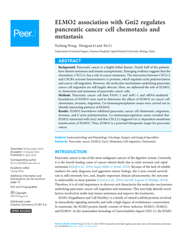 ELMO2 Association with Gαi2 Regulates Pancreatic Cancer Cell Chemotaxis and Metastasis