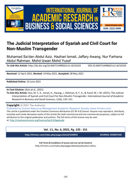 The Judicial Interpretation of Syariah and Civil Court for Non-Muslim Transgender