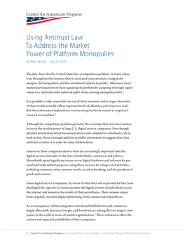 Using Antitrust Law to Address the Market Power of Platform Monopolies by Marc Jarsulic July 28, 2020
