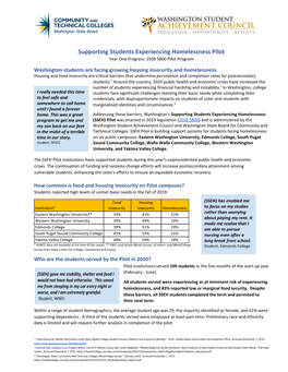 Supporting Students Experiencing Homelessness Pilot Year One Progress: 2SSB 5800 Pilot Program