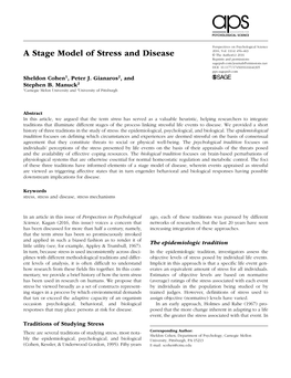 A Stage Model of Stress and Disease Research-Article6463052016