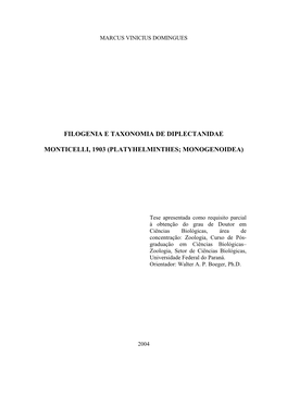 Filogenia E Taxonomia De Diplectanidae Monticelli, 1903 (Platyhelminthes; Monogenoidea)