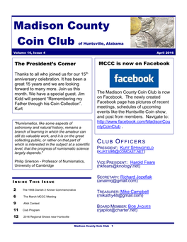 Madison County Coin Club Is Now Kidd Will Present “Remembering My on Facebook