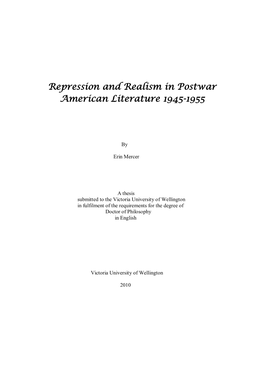 Repression and Realism in Postwar American Literature 1945-1955