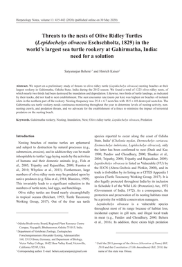 Threats to the Nests of Olive Ridley Turtles