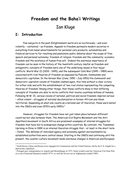 Freedom and the Baha'i Writings Ian Kluge