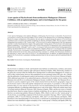 Zootaxa, a New Species of Ptychochromis