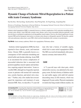 Dynamic Change of Ischemic Mitral Regurgitation in a Patient with Acute Coronary Syndrome