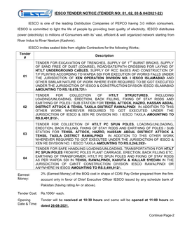 Iesco Tender Notice (Tender No: 01, 02, 03 & 04/2021-22)