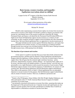 Basic Income, Resource Taxation, and Inequality: Egalitarian Reservations About Tax Shifting1