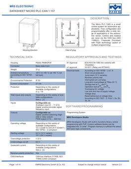 Datasheet Micro Plc Can 1.107 Mrs Electronic Technical