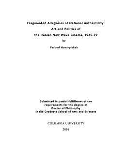 Art and Politics of the Iranian New Wave Cinema, 1960-79 Farbod Honarpisheh