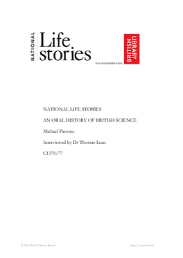 Michael Parsons Interviewed by Dr Thomas Lean: Full Transcript of the Interview