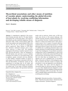 Mycorrhizal Associations and Other Means of Nutrition of Vascular Plants