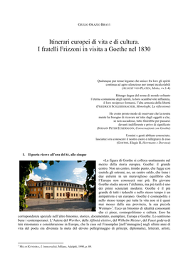 Itinerari Europei Di Vita E Di Cultura. I Fratelli Frizzoni in Visita a Goethe Nel 1830
