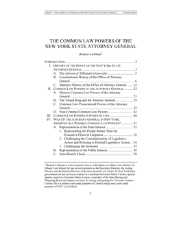 The Common Law Powers of the New York State Attorney General [Forthcoming]
