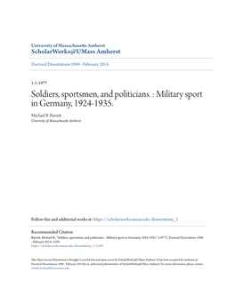 Military Sport in Germany, 1924-1935. Michael B