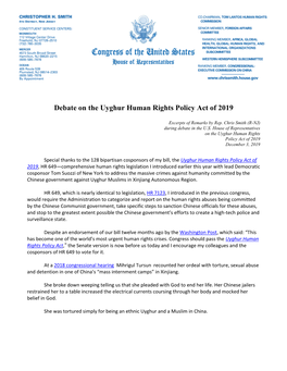 Debate on the Uyghur Human Rights Policy Act of 2019